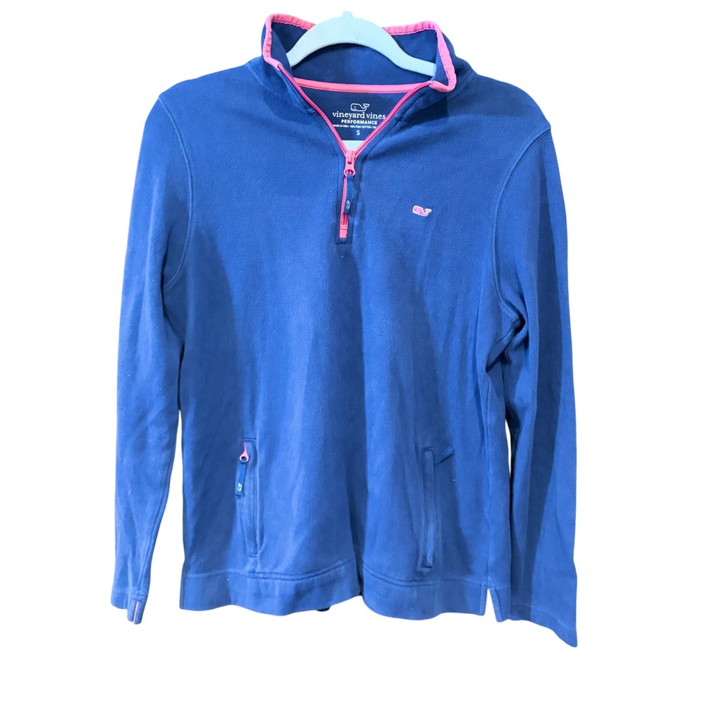 Vineyard Vines‎ Performance Womens Sm Blue Pink Quarter Zip Pima Cotton Pullover